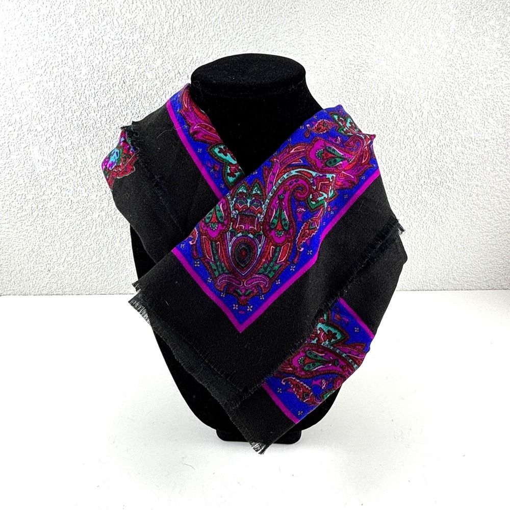 Challis by Berkshire Scarf Womens OS Black Floral Paisley Japan 30in Square Vtg